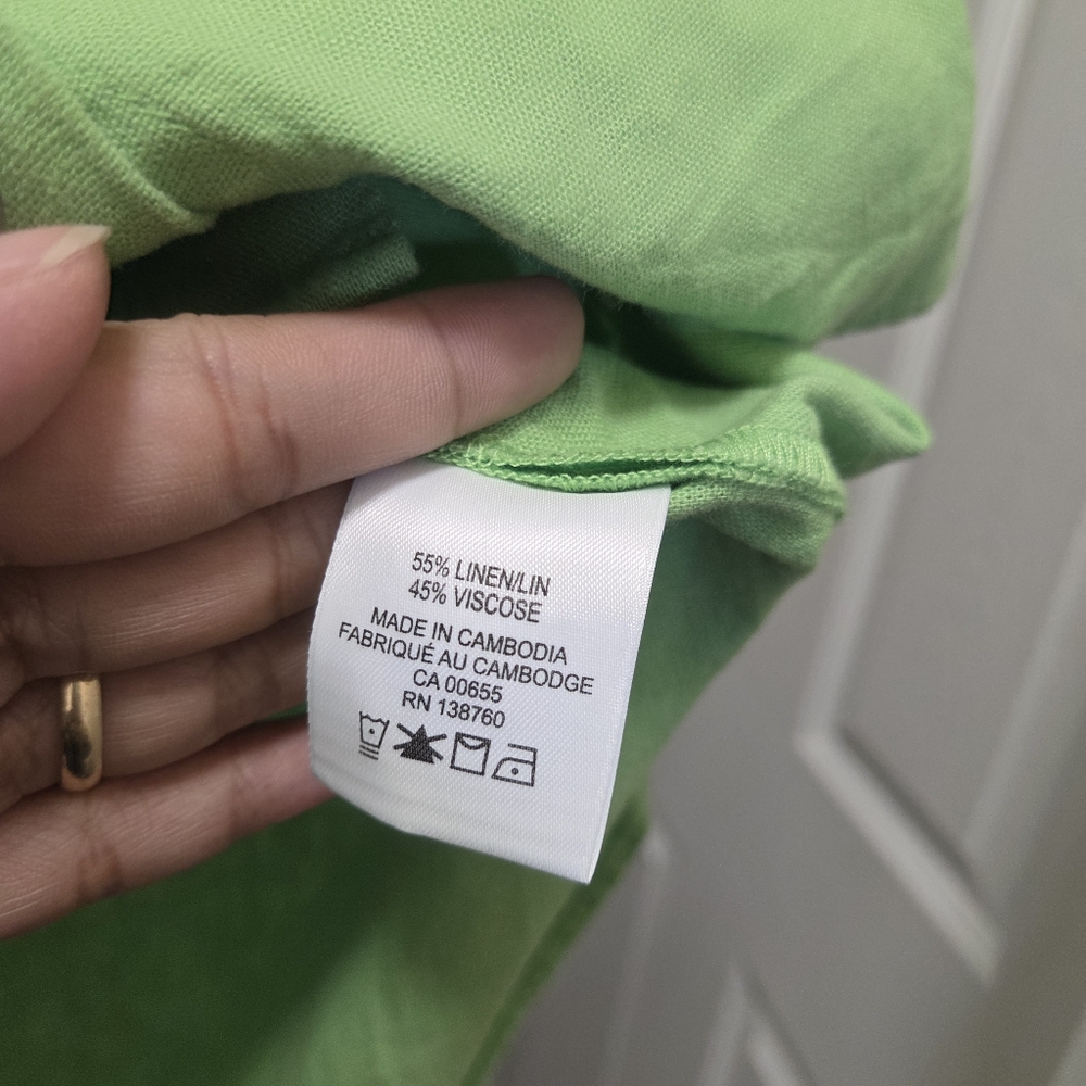 Reitmans Green Linen Blend Button Front Top Short Sleeve Collared Blouse - Picture 5 of 6